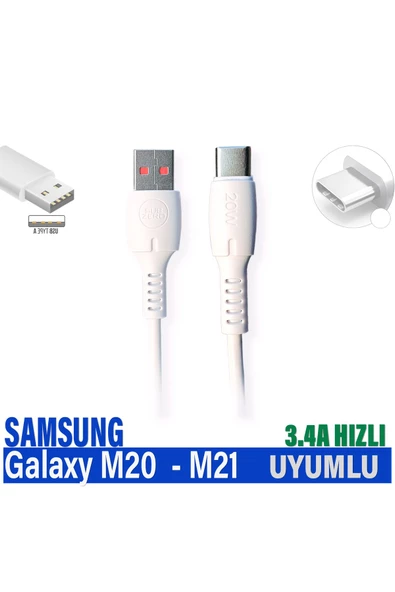 Samsung Galaxy M20 - M21 Şarj Kablosu 3.4A HIZLI USB - TYPE C ürün görseli 1