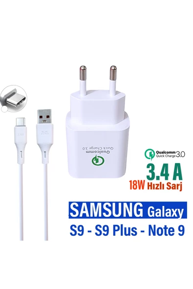 Samsung Galaxy S9 S9+ Plus Note 9 Uyumlu Şarj Cihazı ve Kablosu 3.4A 18W Hızlı Şarj ürün görseli 1