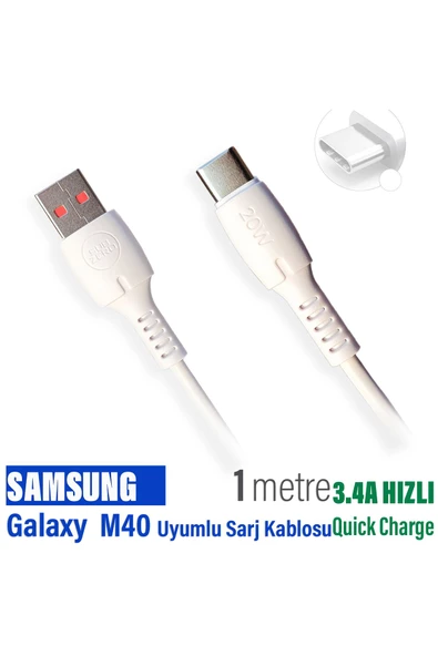 Samsung Galaxy M40 Şarj Kablosu USB - TYPE-C 3.4A 20w HIZLI ürün görseli 1
