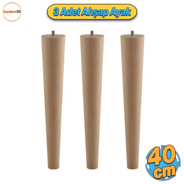 Ahşap Mobilya Ayağı 3 Adet 40 cm Sehpa Zigon Orta Masa Puf Tabure Tv Ünitesi Ayakları M8 Civatalı ürün görseli 1