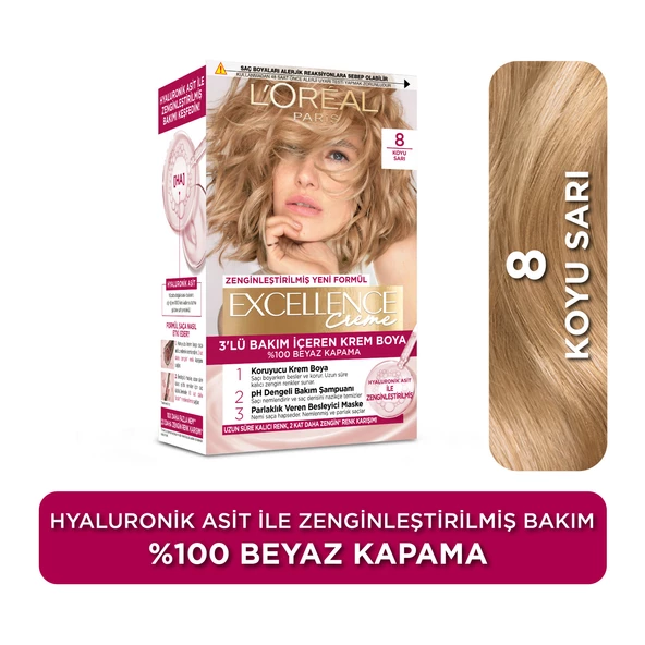 L’oréal Paris Excellence Creme 8 Koyu Sarı Saç Boyası ürün görseli 1