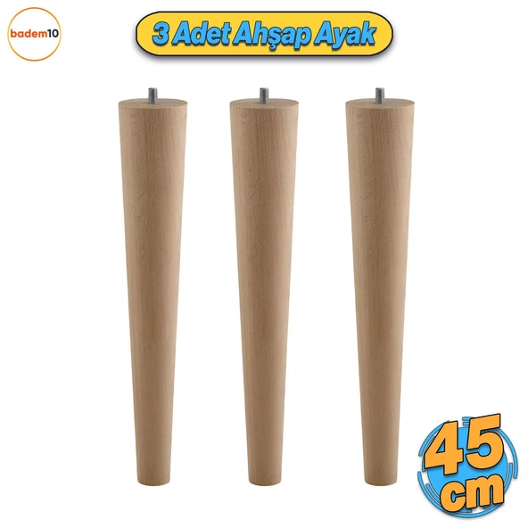Ahşap Mobilya Ayağı 3 Adet 45 cm Sehpa Zigon Orta Masa Puf Tabure Tv Ünitesi Ayakları M8 Civatalı ürün görseli 1