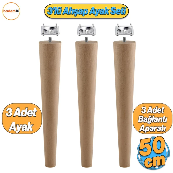 Ahşap Mobilya Ayağı 3 Adet Aparatlı 50 cm Sehpa Zigon Orta Masa Puf Tabure Tv Ünitesi Ayakları M8 ürün görseli 1