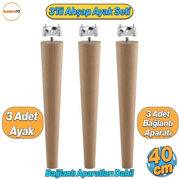Ahşap Mobilya Ayağı 3 Adet Aparatlı 40 cm Sehpa Zigon Orta Masa Puf Tabure Tv Ünitesi Ayakları M8 ürün görseli 1