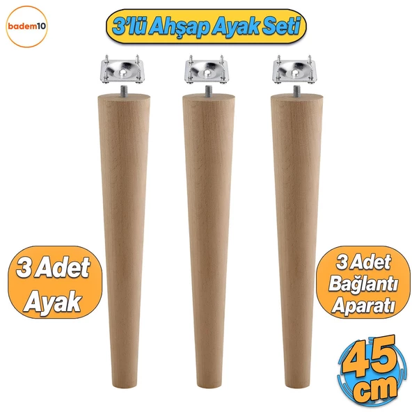 Ahşap Mobilya Ayağı 3 Adet Aparatlı 45 cm Sehpa Zigon Orta Masa Puf Tabure Tv Ünitesi Ayakları M8 ürün görseli 1