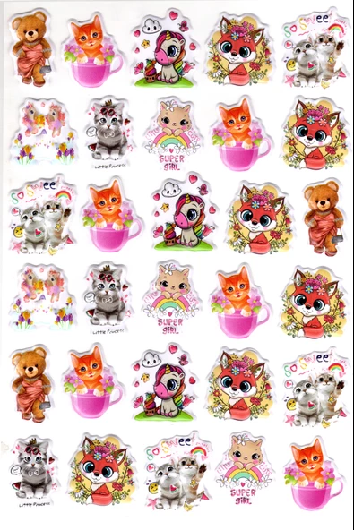 Sticker Kabartmalı A4 Boyutunda Stiker Defter, Planlayıcı Etiket-(lim526) - Süslü Hayvanlar ürün görseli 1