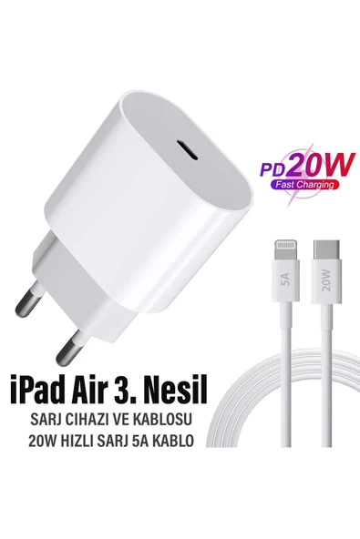 iPad Air 3. Nesil Uyumlu Hızlı Şarj Adaptörü 20W ve Şarj Kablosu 20W - HIZLI ürün görseli 1