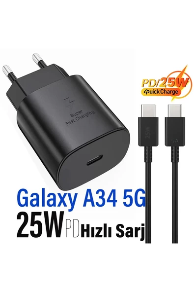 A34 Şarj Aleti Type-C 25W Hızlı Şarj Cihazı ve 5A KablosuA34 5G Şarj Cihazı ürün görseli 1