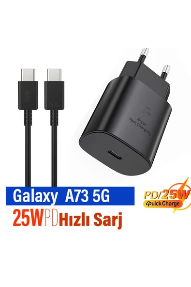 Samsung A73 5G Uyumlu Hızlı Şarj Cihazı Type-C 25W PD 5A Kablo Samsung Galaxy A34 5G Şarj Aleti ürün görseli 1
