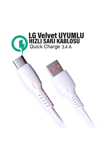 LG Velvet Uyumlu Şarj Kablosu Hızlı Şarj 3.4A LG Velvet LM G910 Kablosu ürün görseli 1