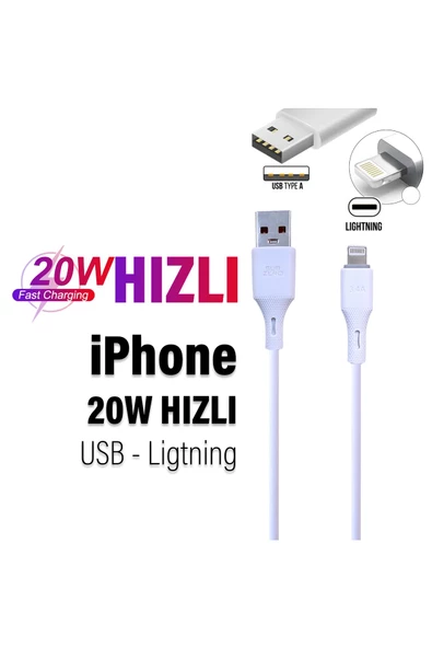 iPhone Uyumlu HIZLI Şarj Kablosu 20W 3.4A USB Apple iPhone Hızlı Şarj Kablosu ürün görseli 1