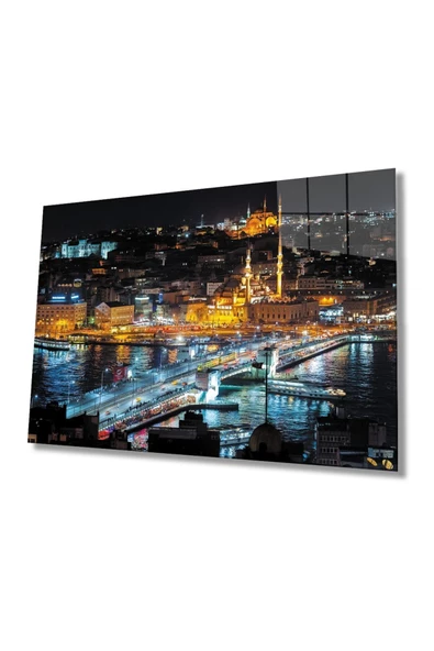 AlpiLeo Istanbul Gece Manzarası 4mm Dayanıklı Alp Özel Cam Tablo Temperli Cam ürün görseli 1