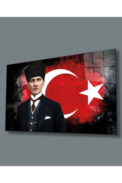 AlpiLeo Atatürk Ve Ay Yıldız Alp Özel Cam Tablo, Uv Baskılı Ve Temperli, Hediyelik ürün görseli 1