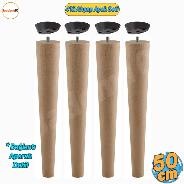 4 Adet Ahşap Mobilya Ayağı 50 cm Dereceli Aparatlı Sehpa Zigon Orta Masa Puf Tabure Ayakları m8 ürün görseli 1