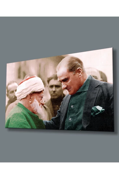 AlpiLeo Atatürk Ve Halk Temalı Uv Baskılı Alp Özel Cam Tablo, Ev Ve Ofis Duvar Dekoru ürün görseli 1