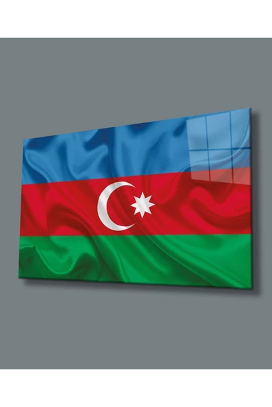 AlpiLeo Dalgalı Azerbaycan Bayrağı Alp Özel Cam Tablo, Uv Baskılı Ve Temperli, Hediyelik ürün görseli 1
