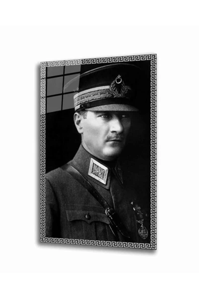 AlpiLeo Siyah Atatürk Temalı Alp Özel Cam Tablo ürün görseli 1