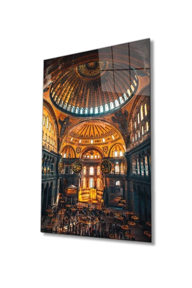 AlpiLeo Ayasofya Camii Motif Dini Islami Alp Özel Cam Tablo Ev Ve Ofis Duvar Dekoru ürün görseli 1