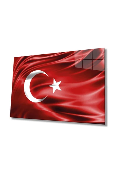 AlpiLeo Kırmızı Dalgalı Türk Bayrağı Alp Özel Cam Tablo, Ev Ve Ofis Duvar Dekoru ürün görseli 1