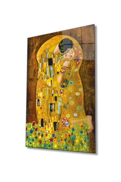 AlpiLeo Gustav Klimt Öpücük Alp Özel Cam Tablo, Ev Ve Ofis Duvar Dekoru ürün görseli 1