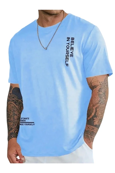 Erkek Believe Baskılı Oversize T-shirt ürün görseli 1