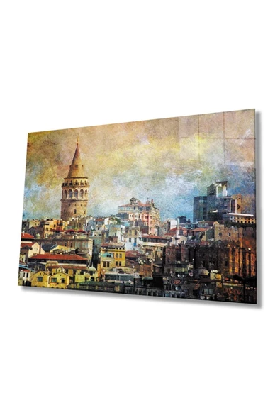 AlpiLeo Sulu Boya Istanbul Galata Kulesi Alp Özel Cam Tablo ürün görseli 1