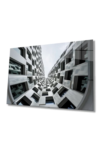 AlpiLeo Geometrik Siyah Beyaz Bina Alp Özel Cam Tablo, Ev Ve Ofis Duvar Dekoru ürün görseli 1