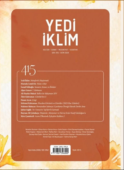 Yedi İklim Dergi 415.Sayı Ekim 2024 ürün görseli 1