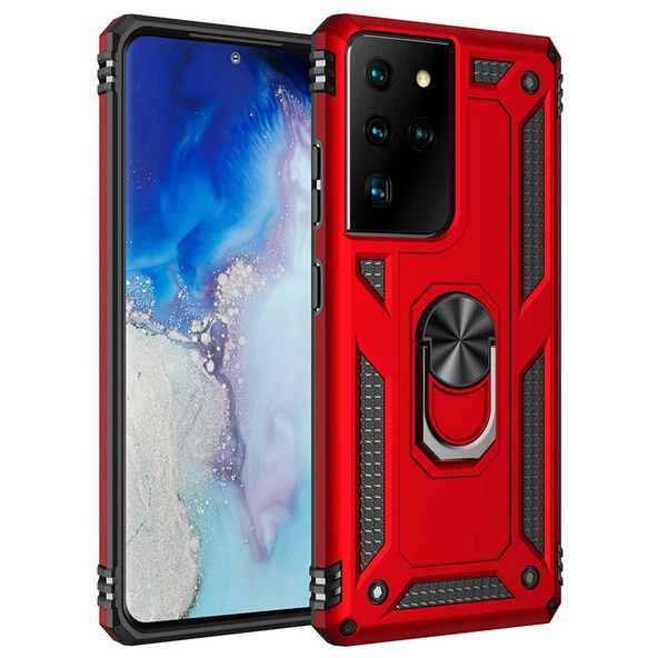 Samsung Galaxy S21 Ultra Kılıf Vega Tank Sert Yüzüklü Standlı Zırh Koruma Kapak ürün görseli 1