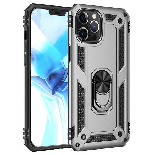 iPhone 12 Pro Max Kılıf Vega Tank Sert Yüzüklü Standlı Zırh Koruma Kapak ürün görseli 1