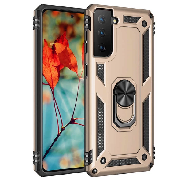 Samsung Galaxy S21 Kılıf Vega Tank Sert Yüzüklü Standlı Zırh Koruma Kapak ürün görseli 1