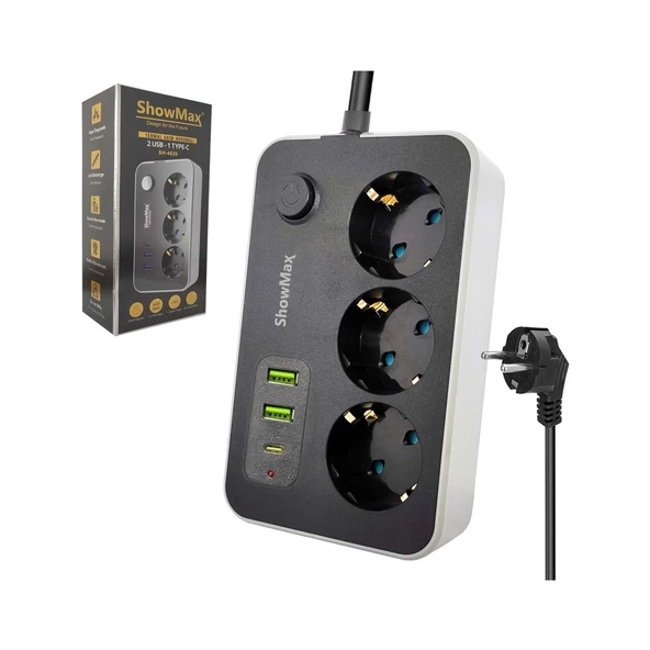 Cg İthalat Showmax SH-4626 3'lü 2 USB'li 1 Type-C 2 m Anahtarlı Akım Korumali Priz ürün görseli 1