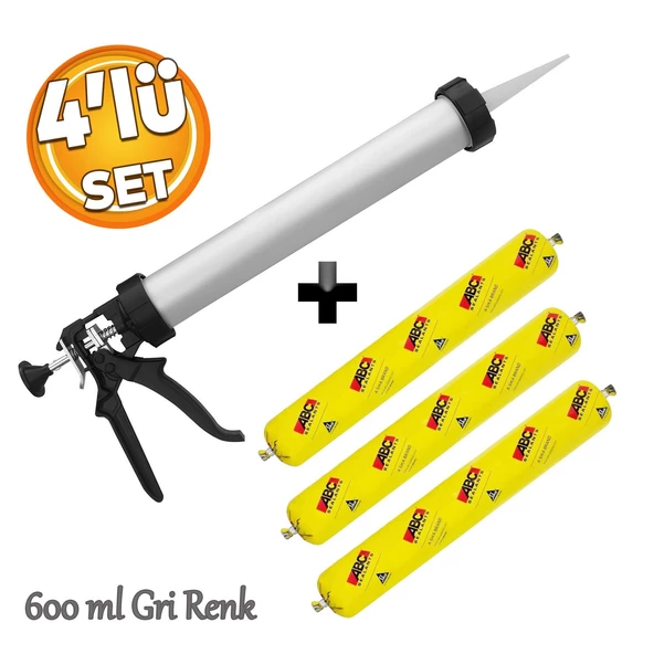 Sosis PU Silikon Mastik Gri Renk 600 ml Güçlü Yapıştırıcı Sızdırmaz Yalıtım Tabancalı 4'lü Set ürün görseli 1