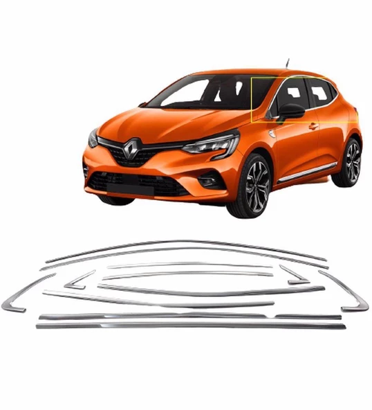 Renault Clio 5 Hb Krom Cam Çerçevesi Pas Çelik Tam Kapamalı 12 Prç. 2019 ve Sonrası ürün görseli 1