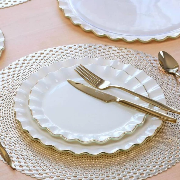 Glore Zarif Solid Krem Wavy Pasta Tabağı 21cm 6’lı -81442 - Resim 2