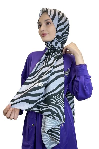 Siyane Scarf Pamuk Soft Şal - Zebra Desenli Pamuklu Şal 01157  GRİ ürün görseli 1