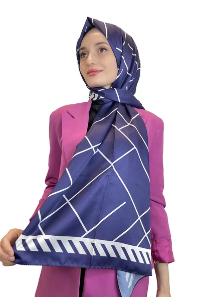 Shecarf Quare Çizgi Desen İpeksi Şal 01117  KOYU MOR ürün görseli 1
