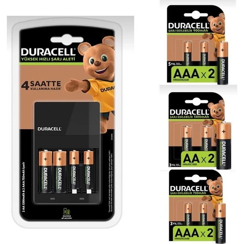 Duracell Cef 14 Pil Şarj Cihazı 4 Adet 750 Mah Aaa 4 Adet 1300 Mah Aa 2 Adet 900 Mah Aaa Şarjlı Piller ürün görseli 1