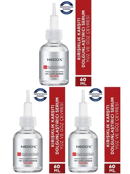 NEDOX 3 Adet Kırışıklık Karşıtı Dolgunlaştırıcı Botoks B3 Kolajen Serum 60 ml Ince Çizgi Sarkmalar ürün görseli 1