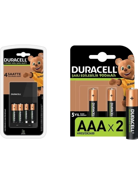 Duracell CEF 14 Şarj Aleti ve Şarj Edilebilir 900 mAh AAA 2'li Pil Seti ürün görseli 1
