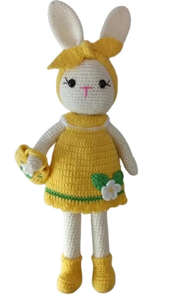 Sarı Papatya Tavşan Amigurumi Organik Oyuncak ürün görseli 1