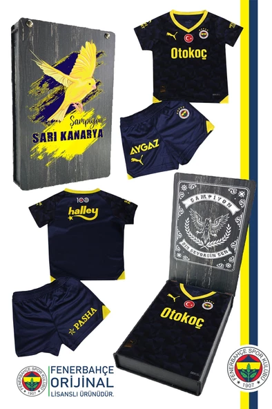 Fenerbahçe Orijinal Lisanslı 23-24 Lacivert Çocuk Forma Set Hediyelik Ahşap Kutulu ürün görseli 1
