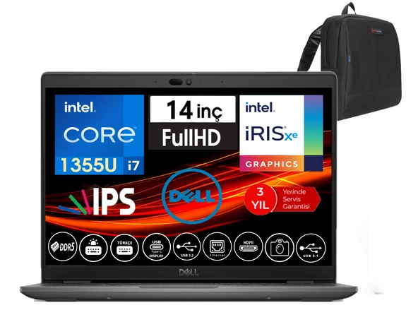 Dell Latitude 3450 Intel Core I7 1355U 48GB Ddr5 256GB SSD  14" Fhd IPS WINDOWS11PRO Taşınabilir Bilgisayar WN012L54501436+ZETTAÇANTA ürün görseli 1