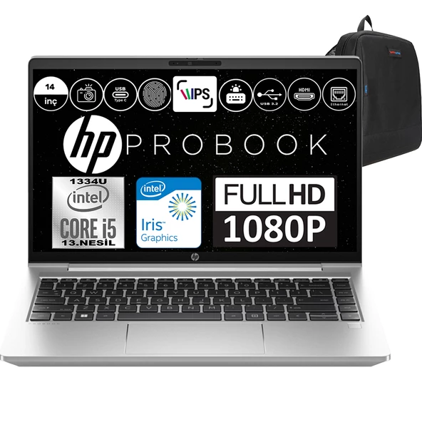 Hp Probook 440 G10 Intel Core I5 1334U 64GB 2tb SSD Intel® Iris® Xᵉ Freedos 14" Fhd Taşınabilir Bilgisayar 9B9F8EAF16 + Weblegelsin Çanta ürün görseli 1