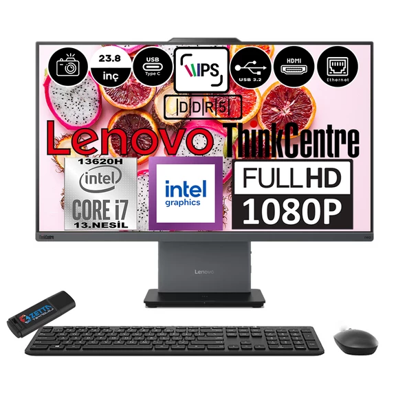 Lenovo Thinkcentre Neo 24 50A Gen5 Intel Core I7 13620H 96GB Ddr5 2tb SSD Windows 11 Home Intel® UHD Graphics 23.8" Fhd All In One Bilgisayar 12SC000KTRH19 + Zetta Flash Bellek ürün görseli 1