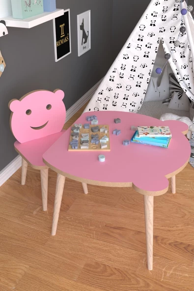 Remaks Panda Yaz Sil Yüzey Çocuk Masa Sandalye Takımı 1 Aktivite Oyun Masası 1 Sandalye - Pembe ürün görseli 1