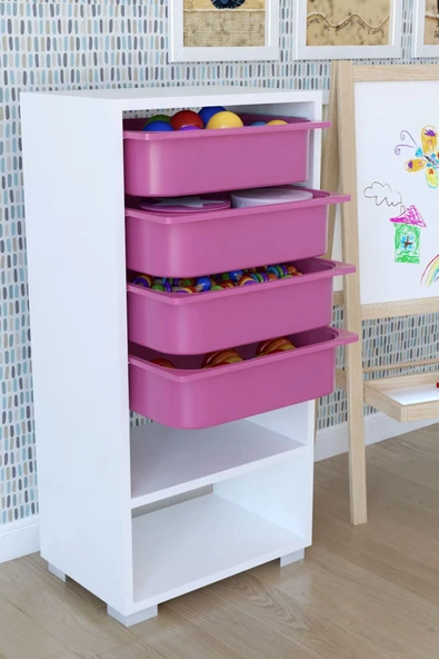 Remaks Unisex Çocuk  Pembe 4 Sepetli Oyuncak Dolabı ürün görseli 1