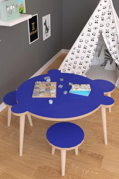 Remaks Yuvarlak Yaz Sil Yüzey Çocuk Masa Sandalye Takımı 1 Aktivite Oyun Masası 3 Sandalye - Mavi ürün görseli 1
