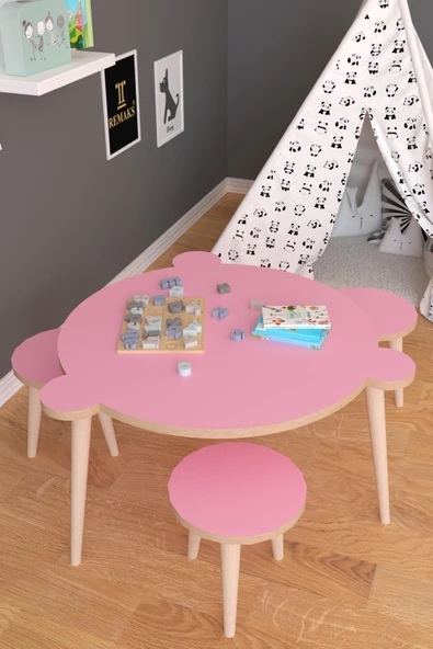 Remaks Yuvarlak Yaz Sil Yüzey Çocuk Masa Sandalye Takımı 1 Aktivite Oyun Masası 3 Sandalye - Pembe ürün görseli 1