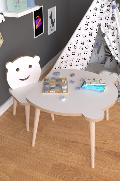 Remaks Panda Yaz Sil Yüzey Çocuk Masa Sandalye Takımı 1 Aktivite Oyun Masası 1 Sandalye - Beyaz ürün görseli 1